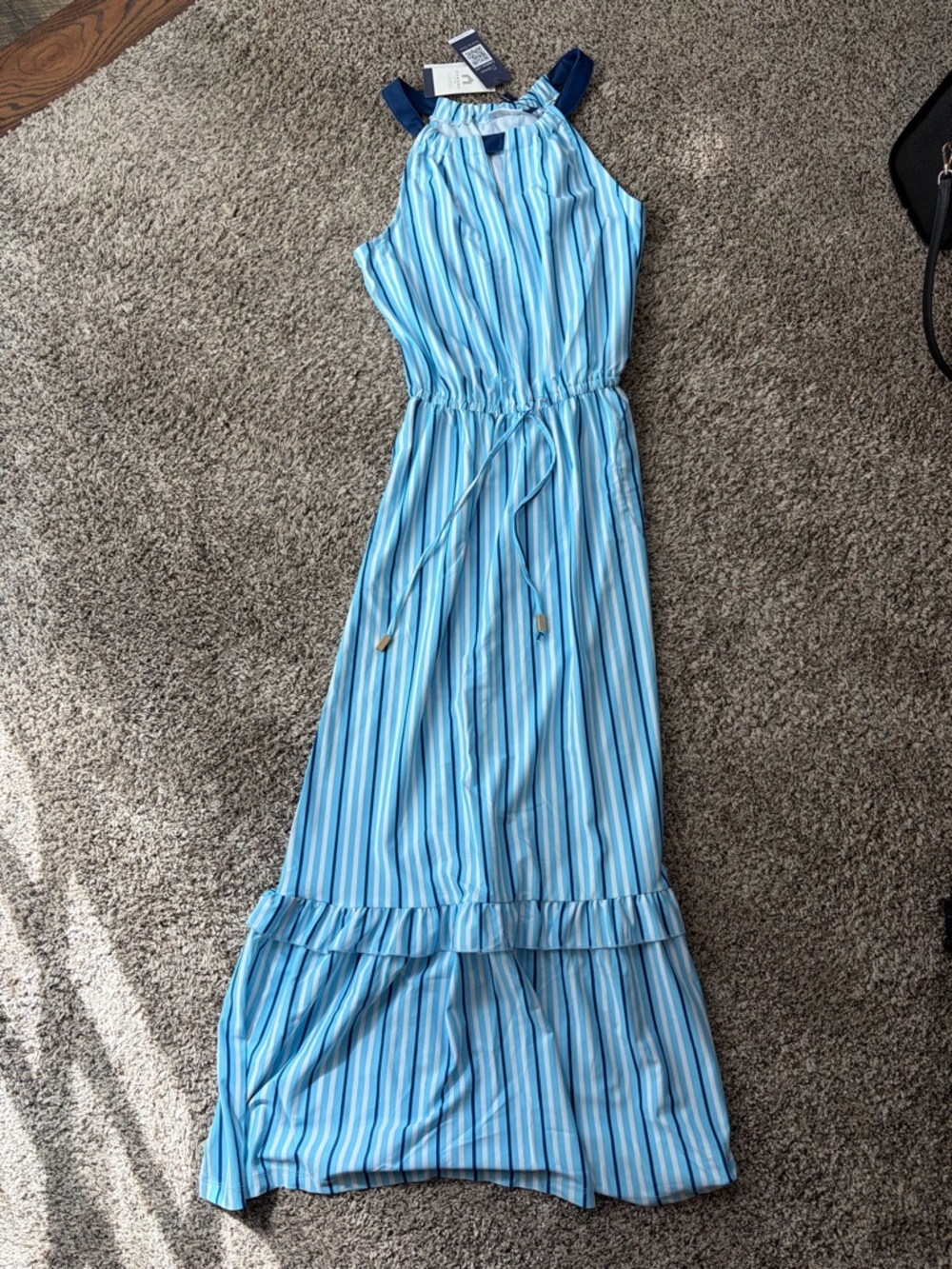 Cabana Life Sky Blue & White Striped Halter Maxi Dress nwt